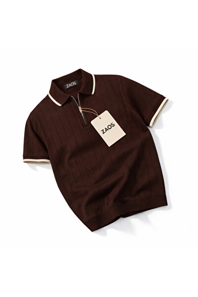 ixir Men's Short-Sleeved Textured Zippered Polywool Summer Knitwear T-Shirt H...