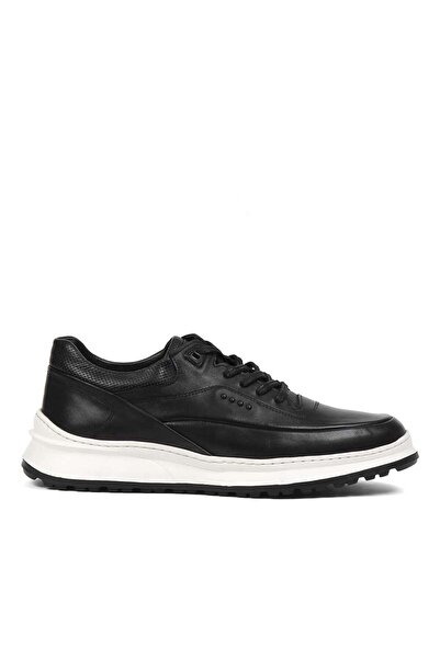 Celal Gültekin Erkek Siyah Bağcıklı Kalın Tabanlı Deri Sneaker