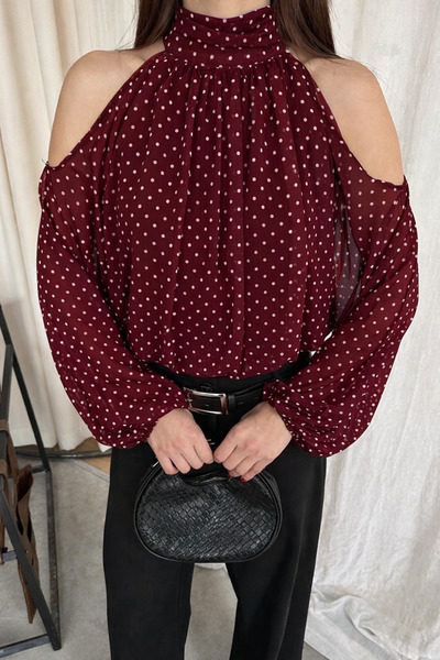 TOFAN TRİKO Shoulder-Cut Chiffon Blouse