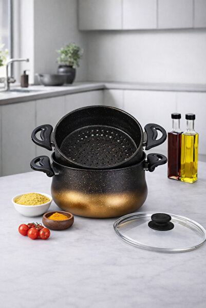 LAVONNI NaturaSteam Kuskus Tenceresi Granit Buharlı Tencere Seti – Süzgeçli, ...