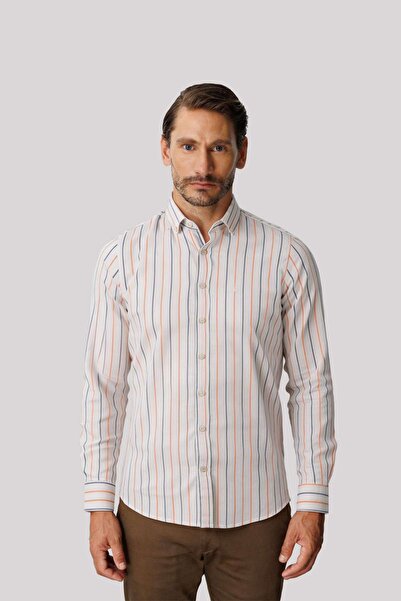 İgs Salmon Pinstripe Dynamic Fit Long Sleeve Shirt