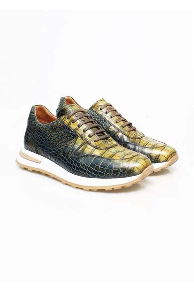 FRANCO CALVANI Green Lace-Up Genuine Leather Men's Shoes