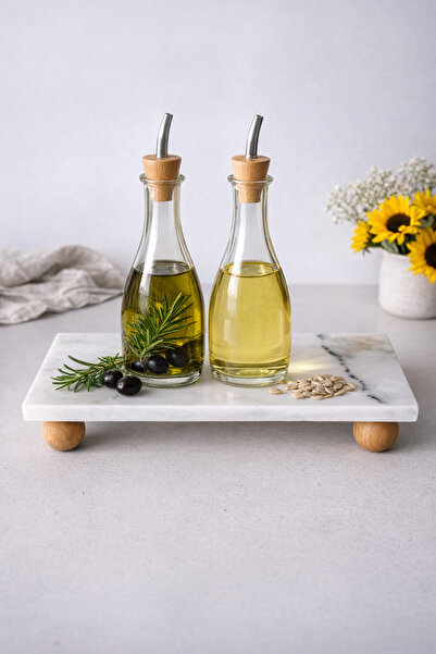 Akormia Mermer Yağlık Altlığı Ahşap Ayaklı 20x10 Cm Sunumluk Dekoratif Stand