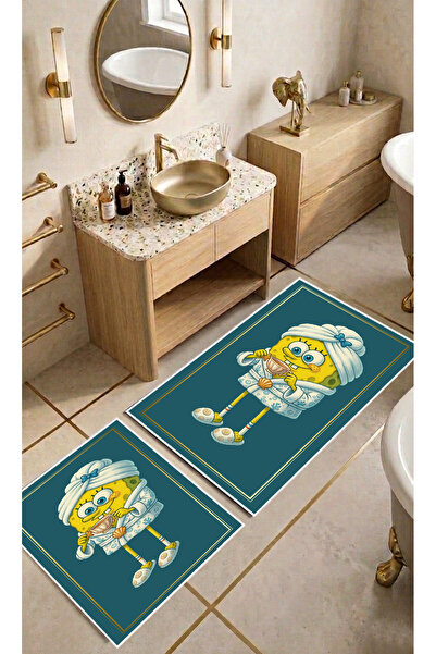 Harika bir ev Hari̇kabi̇rev | Bathroom and Toilet Mat with Bathrobe, Squiggle...