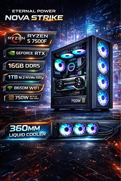 ETERNAL POWER NOVA STRIKE Ryzen 5 7500F RTX 5070 Ti 16GB DDR5 1TB M.2 B650M W...