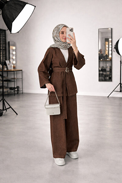 Molly Nelly Women's Denim Belt Detailed Pants Blouse Set