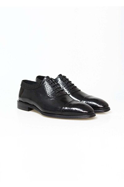 FRANCO CALVANI Black Color Lace-Up Genuine Leather Men's Shoes