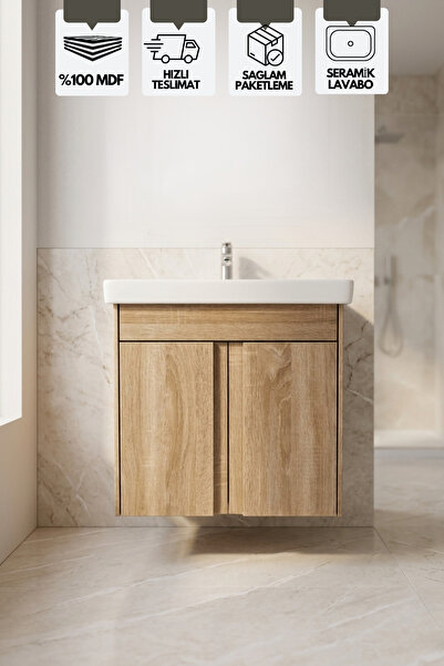 KAREN BANYO Magma Sonomo 50 Cm, Lavabolu Alt Banyo Dolabı, Kapaklı Banyo Dola...