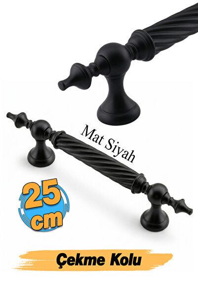 Badem10 Burgulu Mat Siyah 25 cm Çelik Kapı Tutma Kolu Sürgülü Dış Çekme Kulpu...