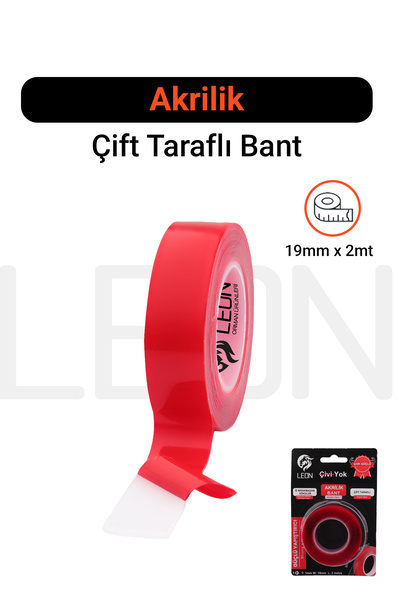 Leon Orman Ürünleri Akrilik Çift Taraflı Bant Güçlü Yapışkanlı Şeffaf Sabitle...