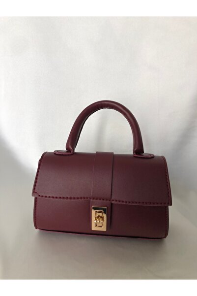 ELAYF Burgundy Women's Hand and Shoulder Bag – Stylish Mini Bag with Gold Loc...