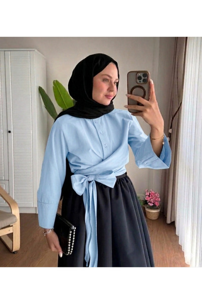 Bahar Altundemir Women's Waist Tie Belted Skirt Top Shirt