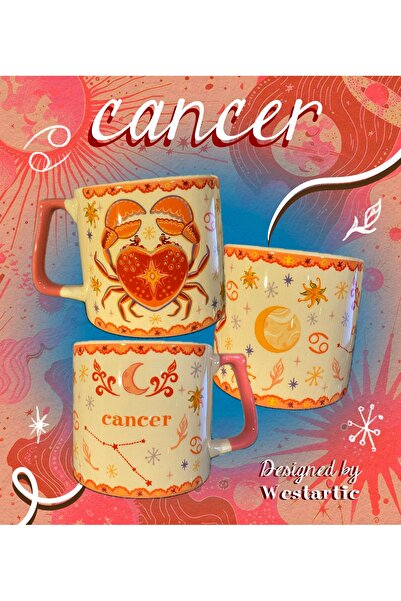 westartic Cancer Yengeç Burcu Özel Tasarım Burç Kupa Bardak Fincan