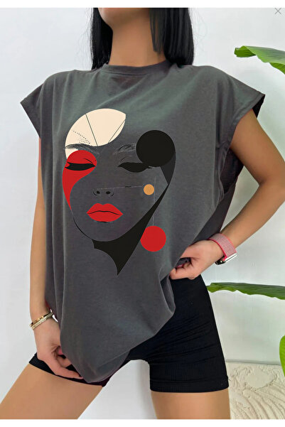 SUNFREE Abstract Woman's Face Printed Sleeveless Oversize Zero Sleeve Women's...