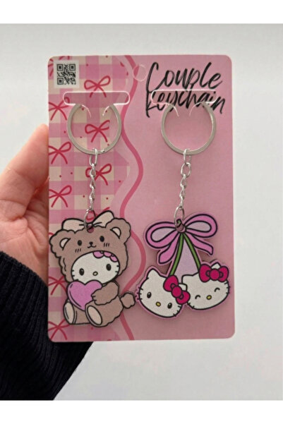 deryora Bear Ribbon Kitty 2-Pack Keychain