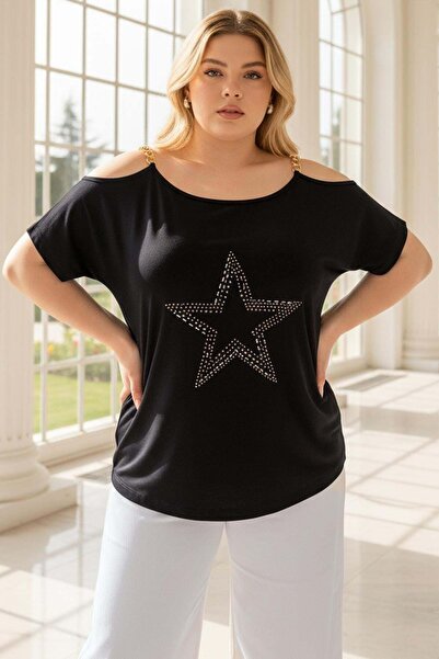 SUBU TASARIM Black Chain Strap Blouse with Star Detail Black Tbsb03