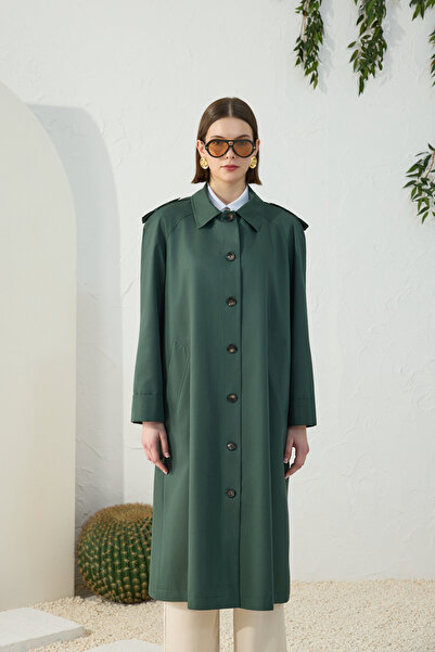 Aker Green Epaulette Detailed Trench Coat