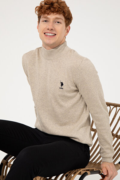 U.S. Polo Assn. Men's Stone Melange Turtleneck Basic Knitwear Sweater 5025344...