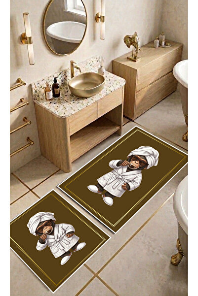 Harika bir ev Hari̇kabi̇rev | Bathroom and Toilet Mat with Bathrobe Monkey Pa...