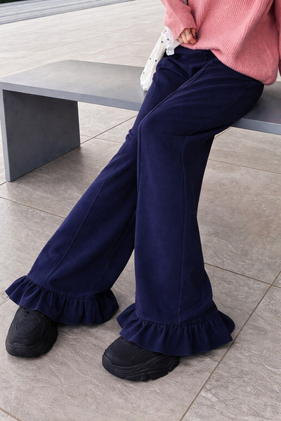 Tarz Cool Women's 2 Thread Casual Cut Feminine Ruffle Detailed Wide Leg Sweat...