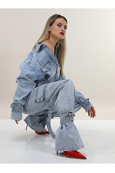 Zaghou Vintage Street Fashion Strap Lacing Wide Straight Leg Cargo Jeans