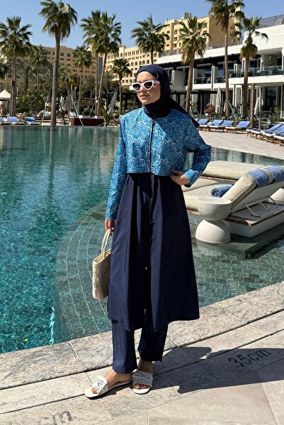 lurex moda Yeni Desenli Uzun Tesettür Mayo