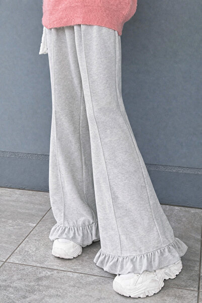 BLUE STREET Women's 2 Thread High Waist Wide Leg Sweatpants with Ruffle Detai...