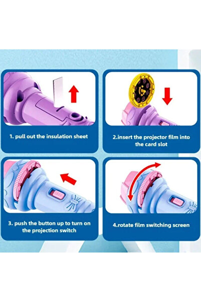 DAT Kids Projection Flashlight Toy with Rotating Picture Discs, Handheld LED Torch