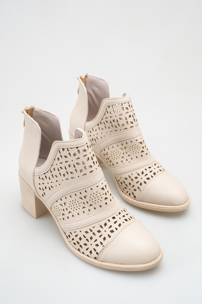 LDR Women's Beige Leather Laser Cut Perforated Summer Boots