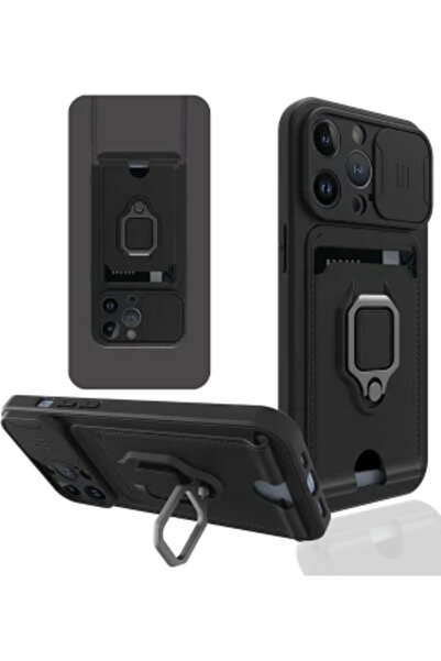 halkhouse İphone 14 Pro Max Kılıf Kamera Korumalı Kartlıklı Stand Yüzük Deste...
