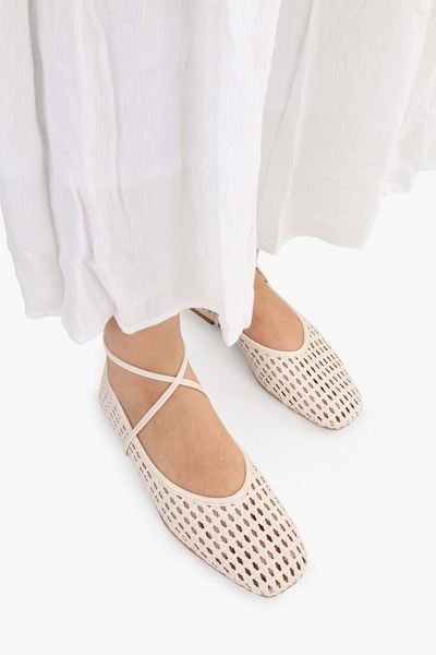 Shoeberry Women's Naira Ecru Skin Knitted Ballerinas