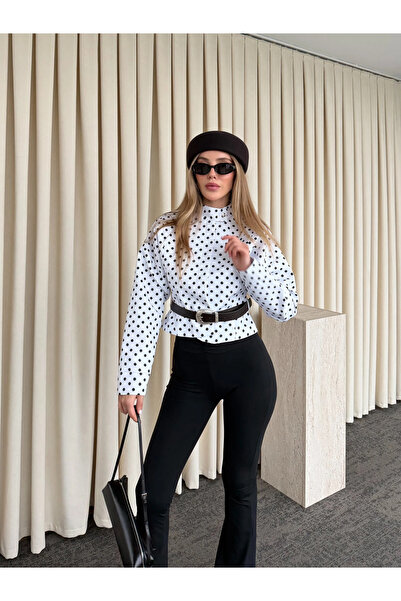Laluvia White Polka Dot Belted Jacket - 3310
