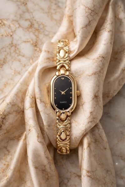 İnogge ساعة جلوسيا النسائية المصنوعة من الفولاذ باللون الذهبي بتصميم عتيق أني...