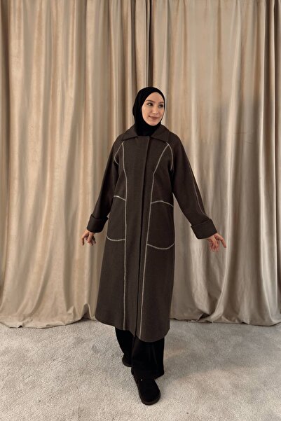 EYMAHCA Women's Stitched Detailed Lined Cashmere Coat – Stylish for Long Wint...