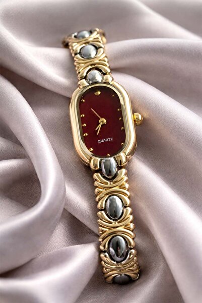 İnogge Glosia Women's Steel Watch Two Color Band Claret Red Dial Vintage Desi...