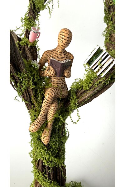 Mine Art Gerçek Bodur Ağaç Tasarımı Okuyan Figürlü mini Işıklı Obje