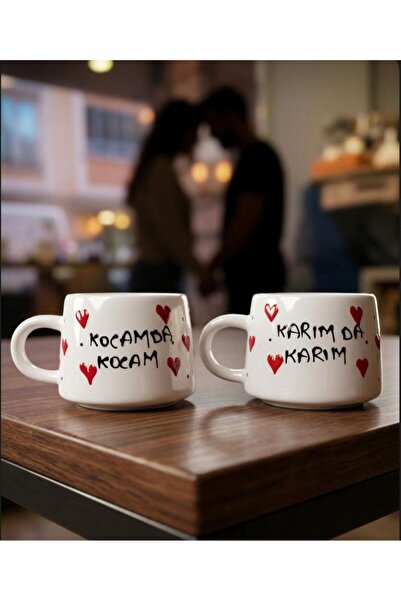 PARSSERAMİK Karım ve Kocam Yazılı Çiftler İçin Romantik El Yapımı Kupa