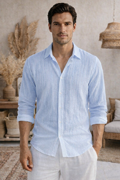 Tarz Cool Men's Linen Blend Shirt Relaxed Summer Thin Fabric Stylish Casual S...