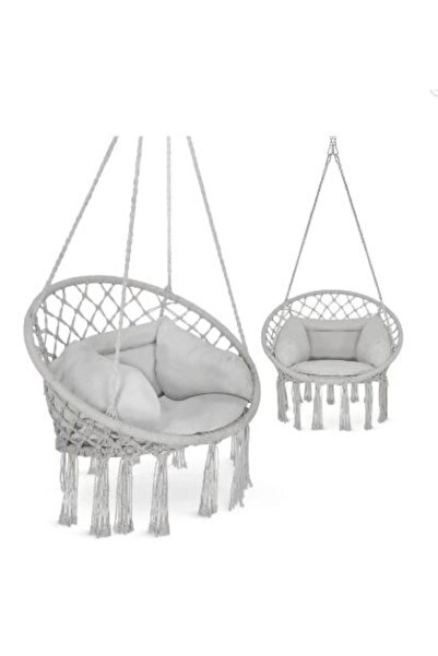 SimpluAcasa Boho Swing Hanging Chair – Hanging Armchair with Cushion, White