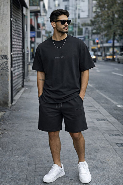 sunfyre Erke %100 Cotton Basic Crew Neck Short Sleeve Shorts-T-Shirt Set Sun319