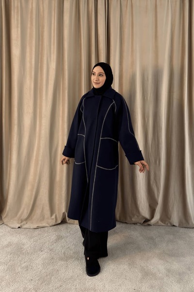 EYMAHCA Women's Stitched Detailed Lined Cashmere Coat – Stylish for Long Wint...