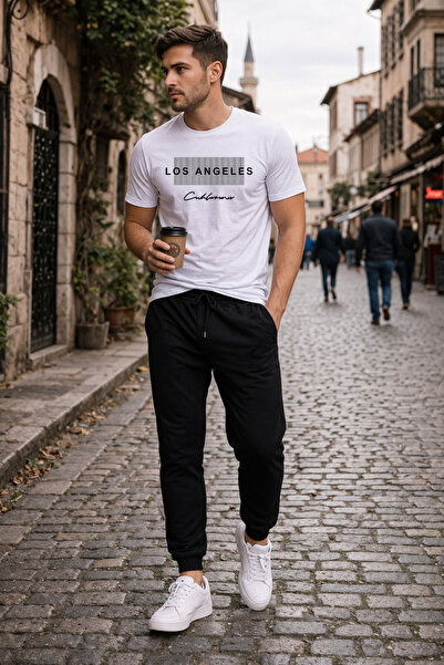 Trend Sizde Unisex White Los Angeles Printed Tracksuit Set Relaxed Fit Daily ...