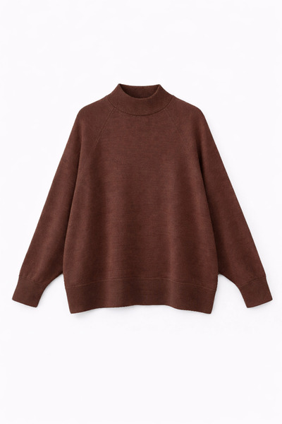 Mixray 7003 Жіночий светр оверсайз з високим коміром базової в'язки кавового ...