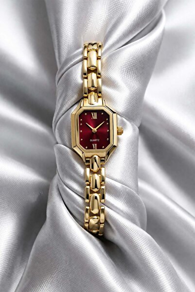 İnogge Antre Women's Steel Watch Gold Color Burgundy Dial Luxury Edition Clas...