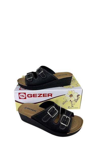 GEZER siyah dolgu taban tokalı ortoprdik terlik