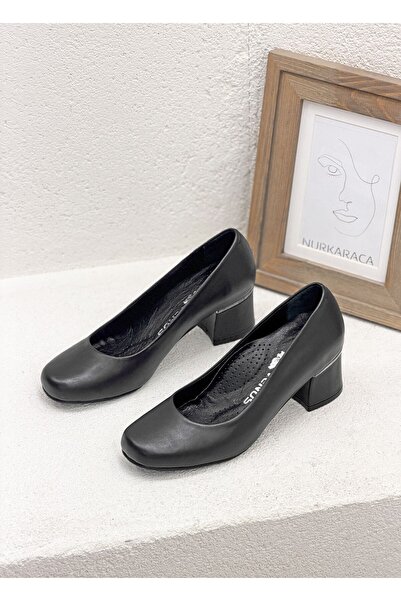 Venüs 26465116Y Genuine Leather Blunt Toe 6cm Thick Heel Daily Comfortable Sh...