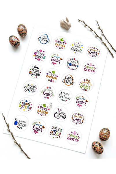 repro design Etichete de Paște 24 bucăți – Autocolant rotund de 4 cm |   Auto...
