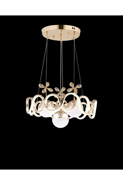 Baviyer Aydınlatma Sun 4 Toplu Zigzag Gold Kristal Taşlı 3 renk Led Avize
