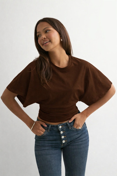 bm bessomoda fashion boutique Μπλούζα από φυσική βισκόζη με φαρδιά μανίκια πο...