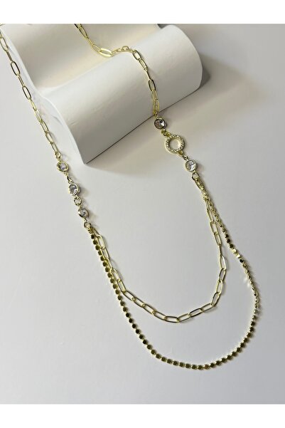 New Meluna Steel Zircon Stone Necklace – Vip Steel Double Chain Stylish Women...